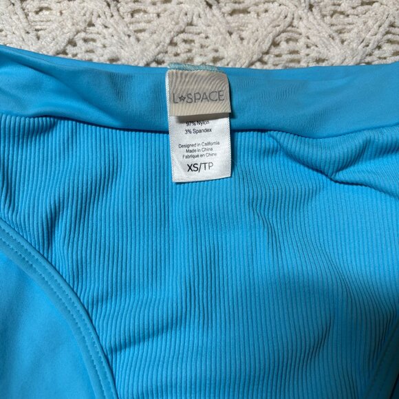 NWT L*Space French Bottom Bitsy Bikini –‎ Aqua Ribbed High Cut Swim Bottom L - Picture 5 of 9